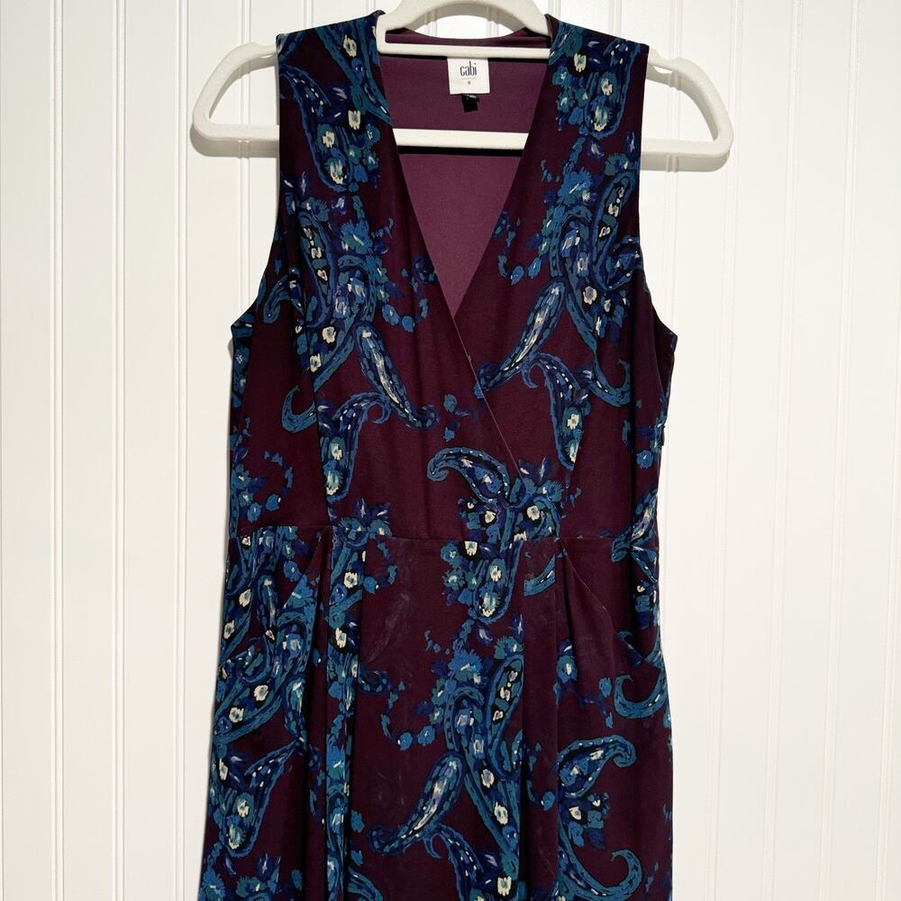 Cabi Treasure Paisley Dress Purple Sleeveless Size 8 - Picture 3 of 7
